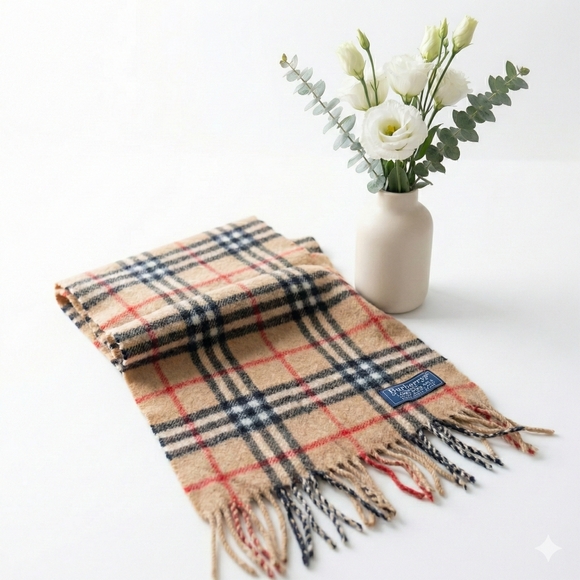 BURBERRYS EUC Classic Check Wool Scarf - Camel / Archive Beige UNISEX - Picture 4 of 7